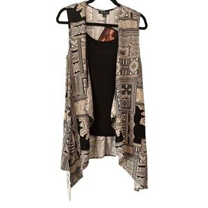 IMAN Women's Tank Top w/ Sleeveless Open Front Paisley Vest Sz XS Multicolor NWT